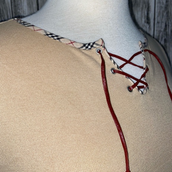 BURBERRY Blue Label Nova Check Trim Lace Up Knitted Sweater Sz Asian M (US XS/S) - Picture 8 of 12